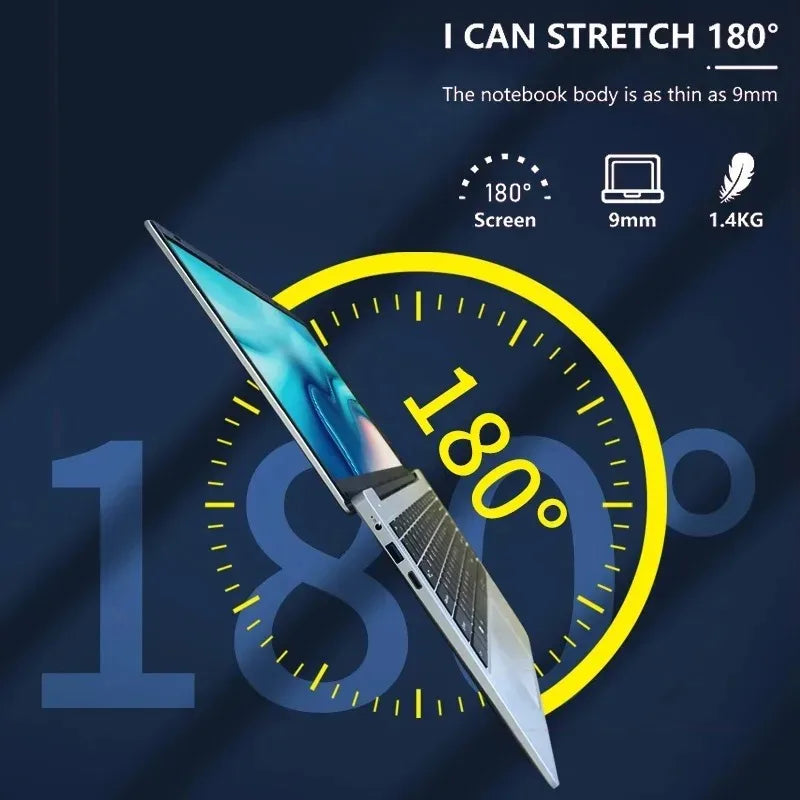 New Laptop Windows 11 Intel N4000 180° Folding Slim Laptop Gamer 12GB RAM 512GB 1TB SSD 1920*1080 Office Study Computer PC