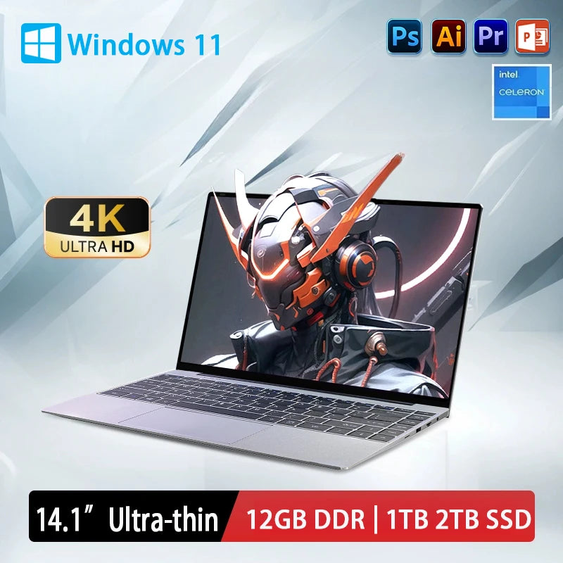 New Laptop Windows 11 Intel N4000 180° Folding Slim Laptop Gamer 12GB RAM 512GB 1TB SSD 1920*1080 Office Study Computer PC