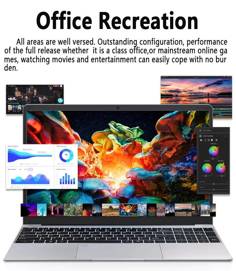15.6" Windows 11 Pro Laptops Intel Celeron N4000 16GB RAM 1TB SSD Laptops Office Computer PC Fingerprint Unlock Notebook