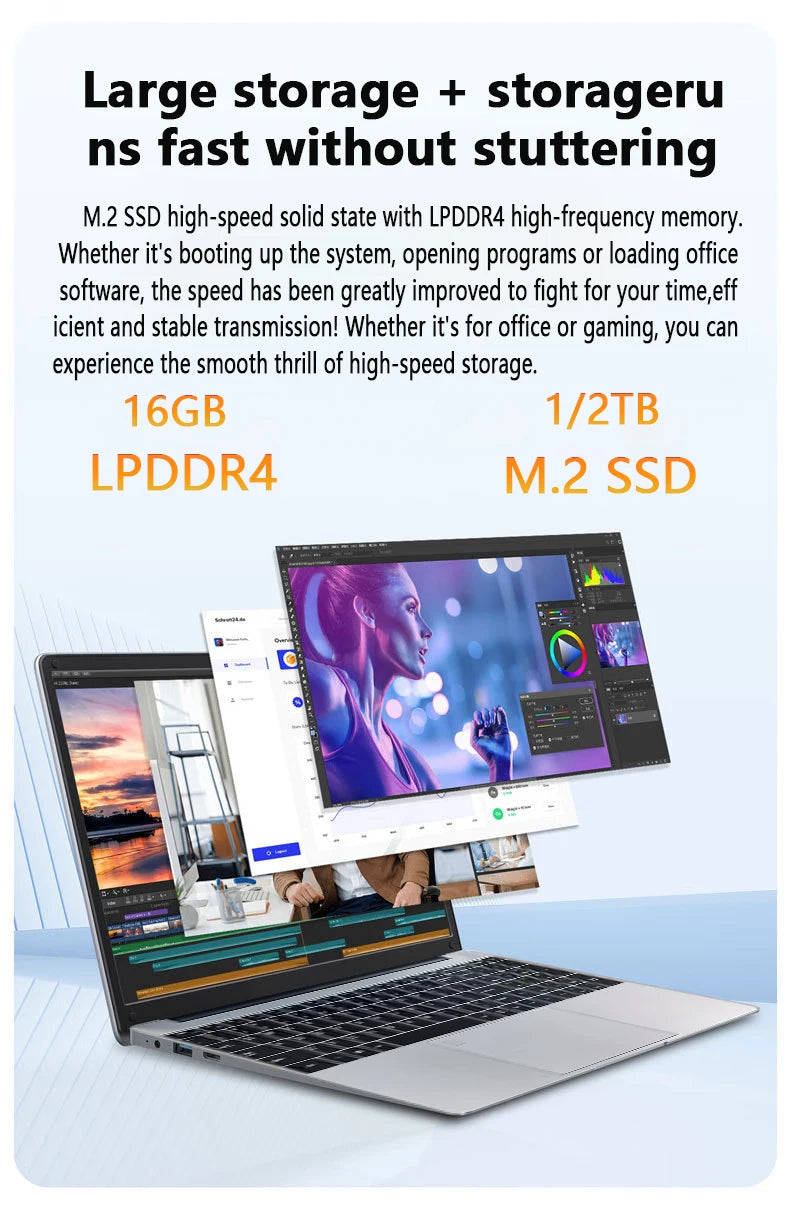 15.6" Windows 11 Pro Laptops Intel Celeron N4000 16GB RAM 1TB SSD Laptops Office Computer PC Fingerprint Unlock Notebook