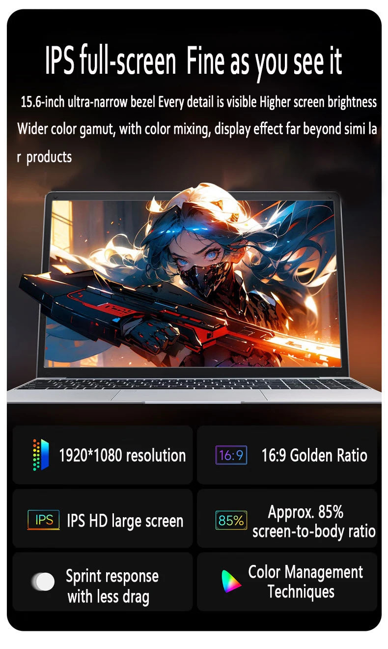 15.6" Windows 11 Pro Laptops Intel Celeron N4000 16GB RAM 1TB SSD Laptops Office Computer PC Fingerprint Unlock Notebook