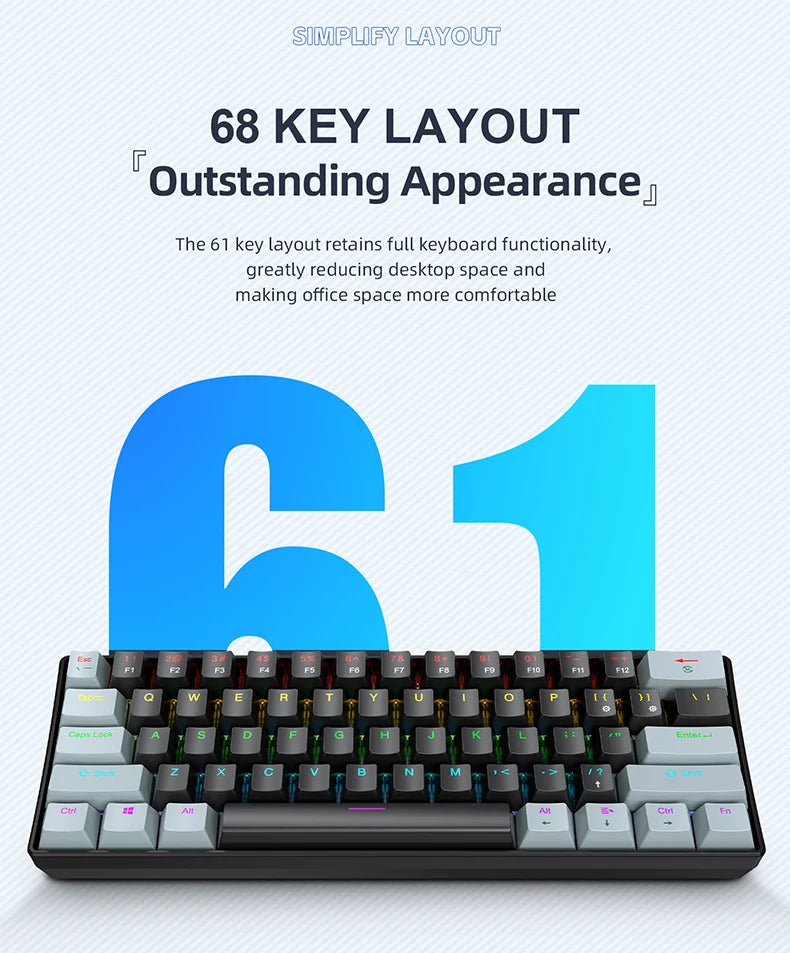 60% Portable Wired Mini Mechanical Keyboard, APAYADO K61 Mini Keyboard Wired,61 Keys Phantom RGB,Black,White,Red,Red/Blue Switch