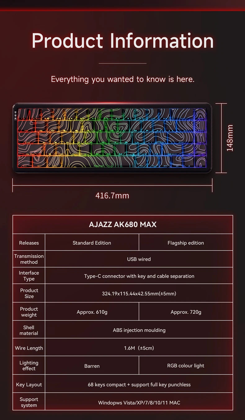 AJAZZ AK680 MAX Magnetic Switch Wired Mechanical Keyboard Hot Swap 8k Polling Rate RGB Customized Gaming Keybaord Pc E-sports