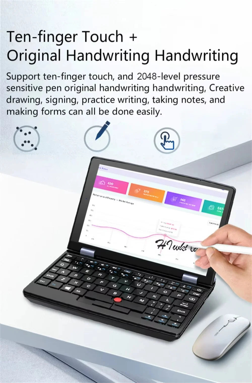 2025 Portable Mini Notebook Laptop Micro Computer 7 Inch Touch Screen Intel N100 16GB+512GB IPS Netbook Win 11 Pro PC 2.0MP CAM