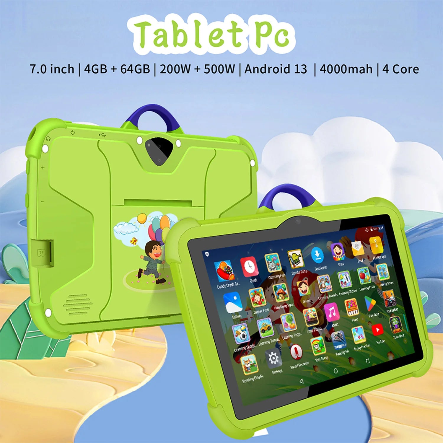 New Kids Tablets 7 Inch WiFi For Study Education Tablet Children's Birthday Gift 4GB RAM 64GB ROM Quad Core 4000mAh