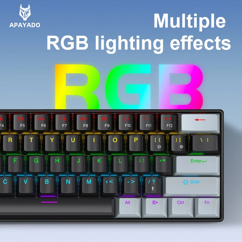 60% Portable Wired Mini Mechanical Keyboard, APAYADO K61 Mini Keyboard Wired,61 Keys Phantom RGB,Black,White,Red,Red/Blue Switch