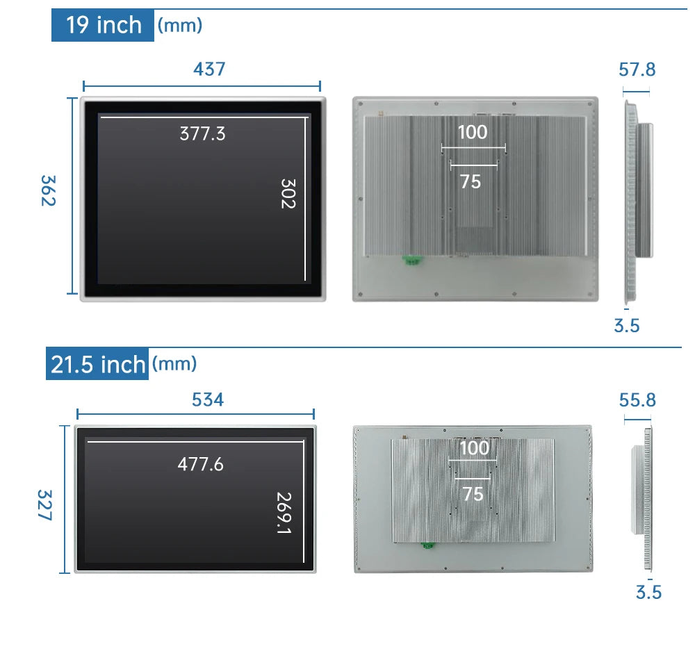 8~21.5 inch Touch Industrial Screen IP65 Front Waterproof, All in One Industrial Embedded Panel PC PCAP TouchScreen Monitor