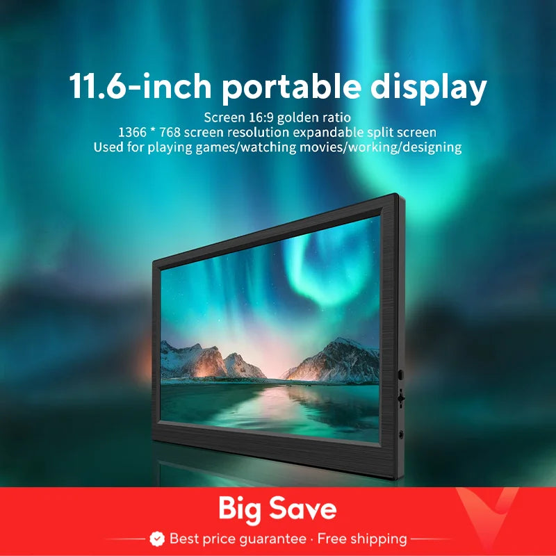 11.6 Inch Portable Monitor HDMI-Compatible Laptop second screen Gaming Extended Display For Switch/PS4/Xbox/Raspberry Pi