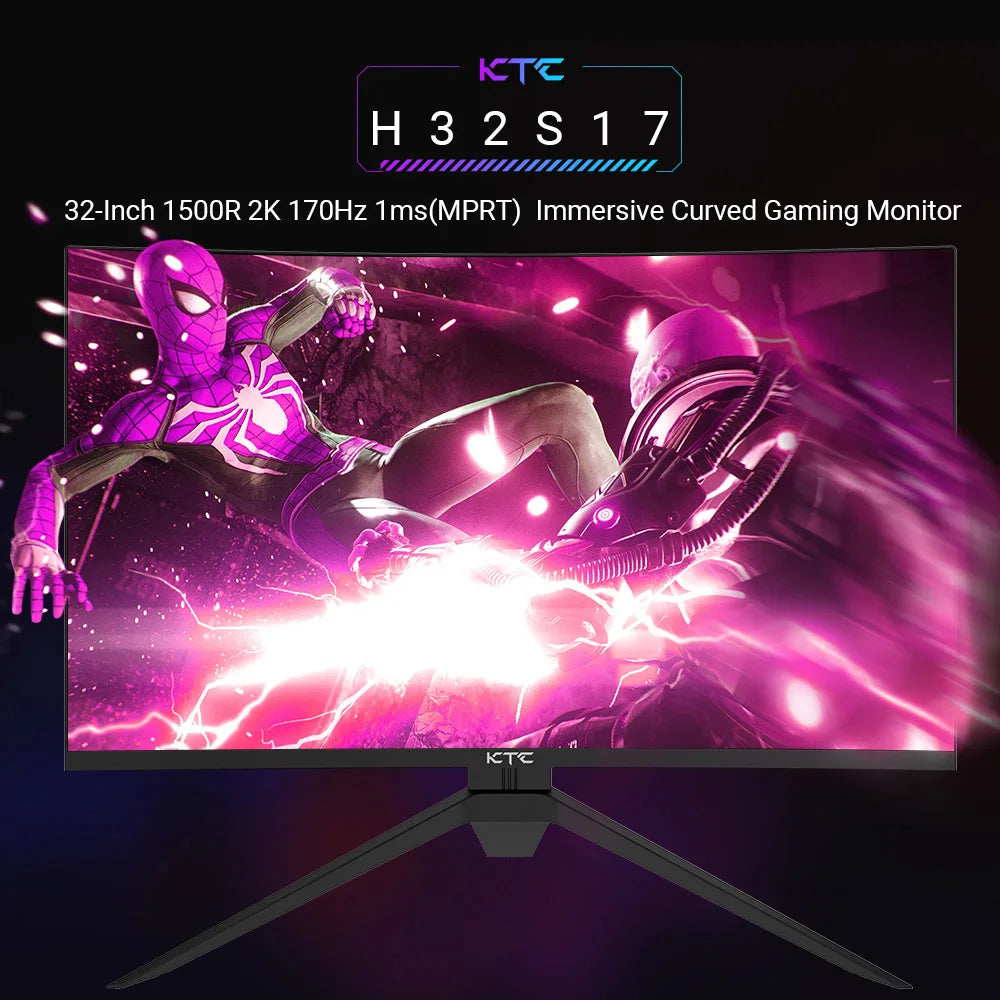 KTC H32S17 32 inch 1500R Curved Gaming Monitor 2560x1440 QHD 170Hz 16:9 ELED 99% sRGB with Sturdy Tripod VESA Mount Displayer