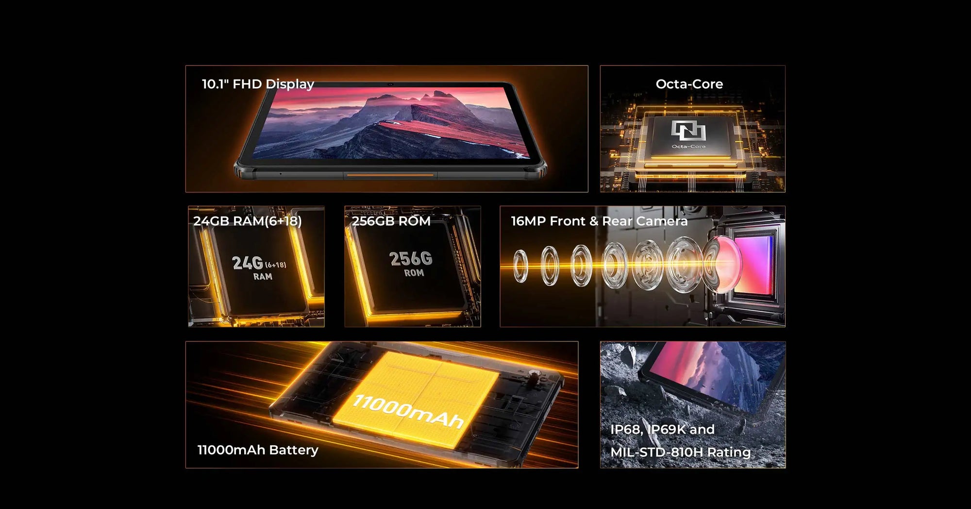 Oukitel RT9 10.1" HD Display Rugged Tablet 11000mAh Battery 24GB RAM 256GB ROM Rugged Table Android 14.0 Tablet PC