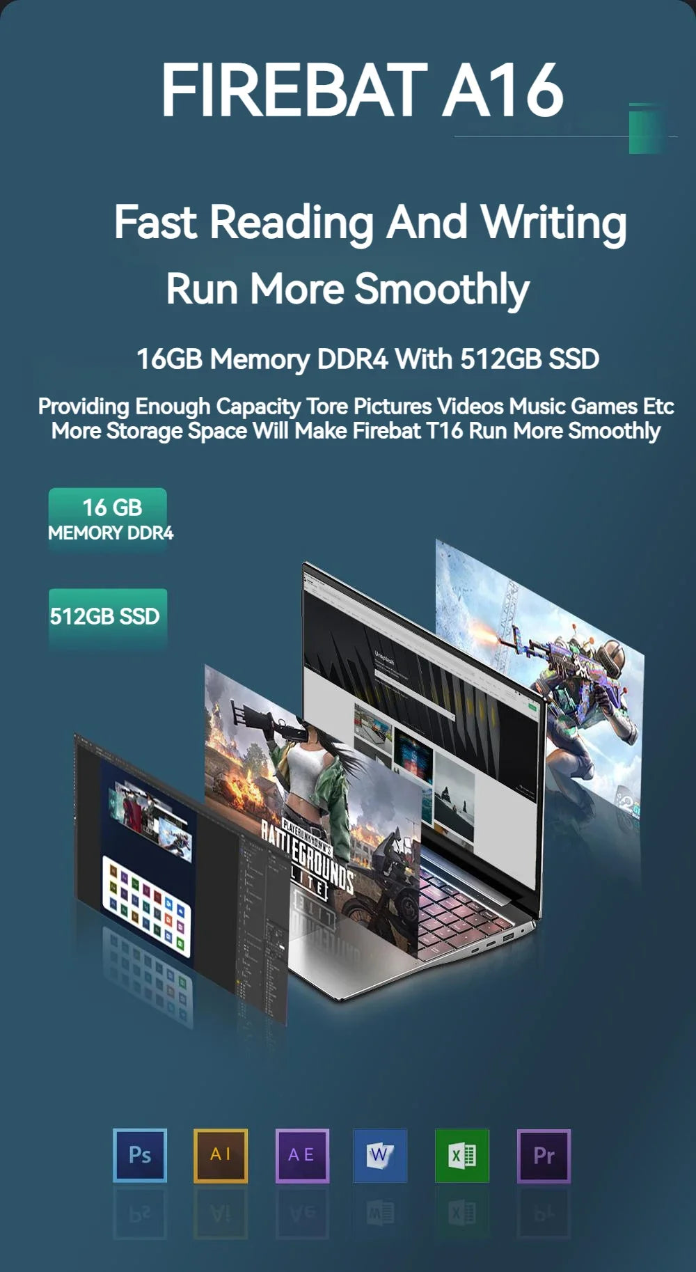 FIREBAT A16 16 Inch 100%sRGB Ultra Slim DDR4 16G RAM 1TB 1920*1200 Fingerprint Portable Intel N100 N5095 Notebook Laptop