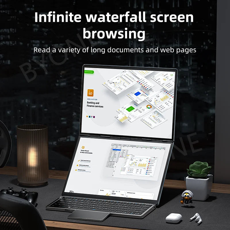 BYONE 11+11 Inch Dual Screen Laptop Intel Core I3 Gaming Laptop Dual Touch Screen Win11 Office Computer Tablet PC Notebook WiFi6