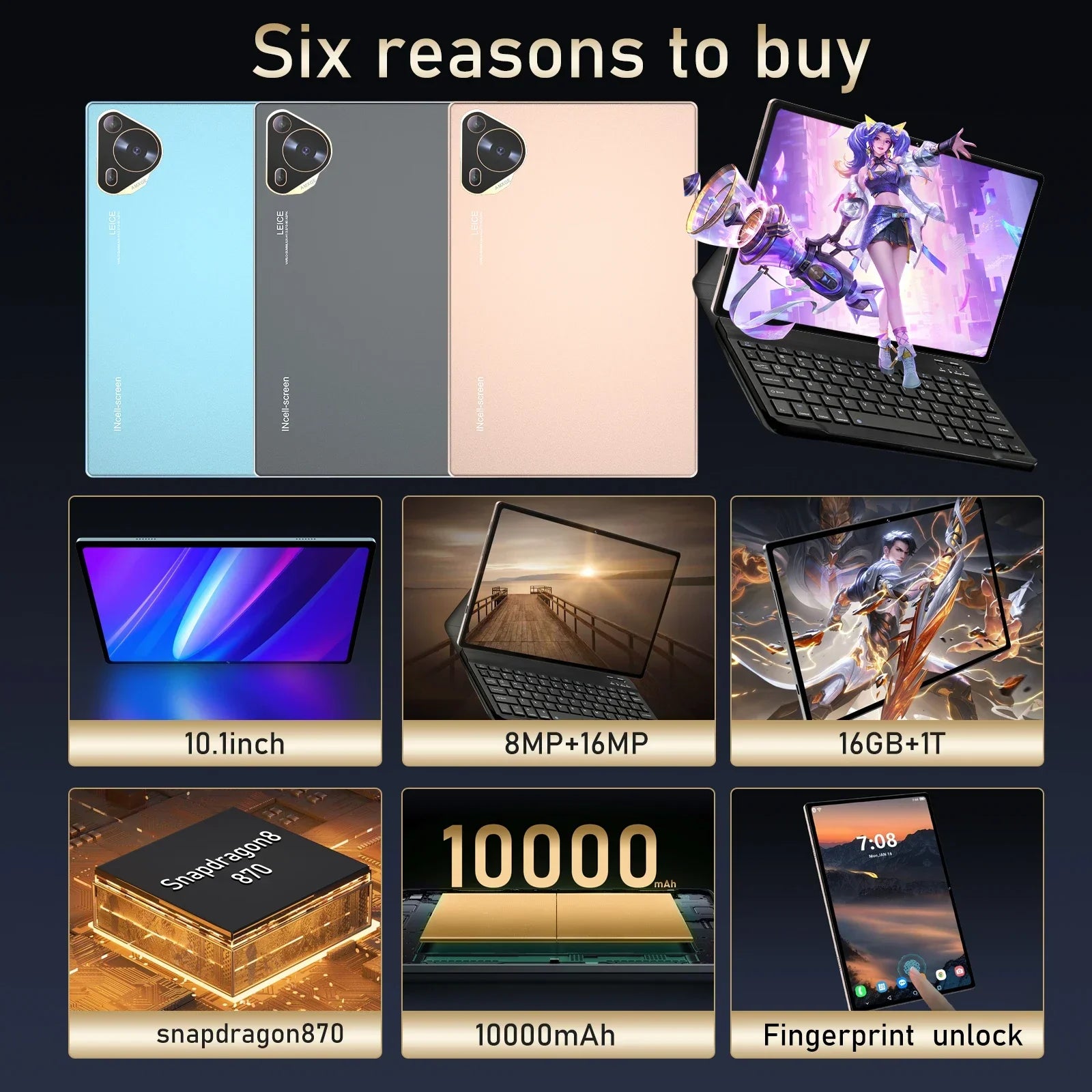 Original Pad 9 Pro tablet 10.1 inch Android 13 Snapdragon870 10 Core 16GB+1024GB 10000mah 5G Dual SIM WIFI  HD Full Screen