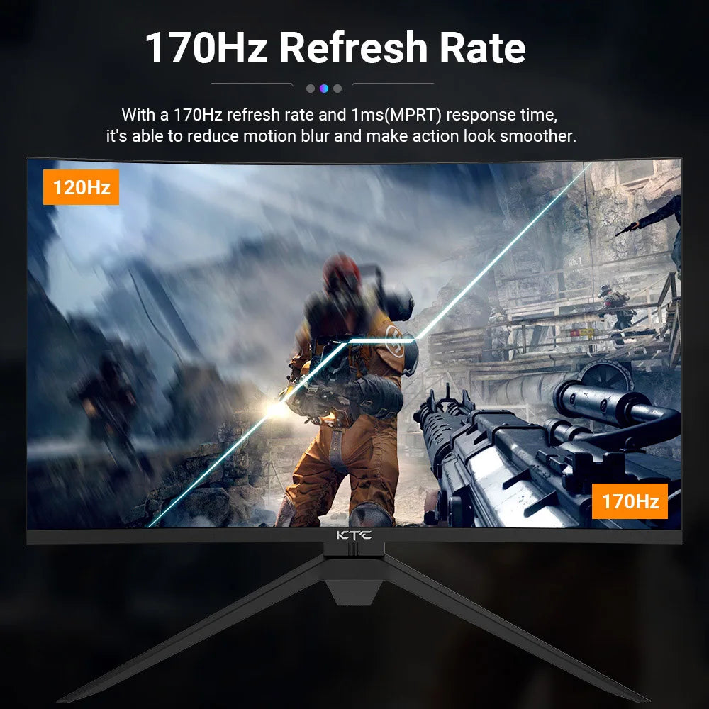 KTC H32S17 32 inch 1500R Curved Gaming Monitor 2560x1440 QHD 170Hz 16:9 ELED 99% sRGB with Sturdy Tripod VESA Mount Displayer