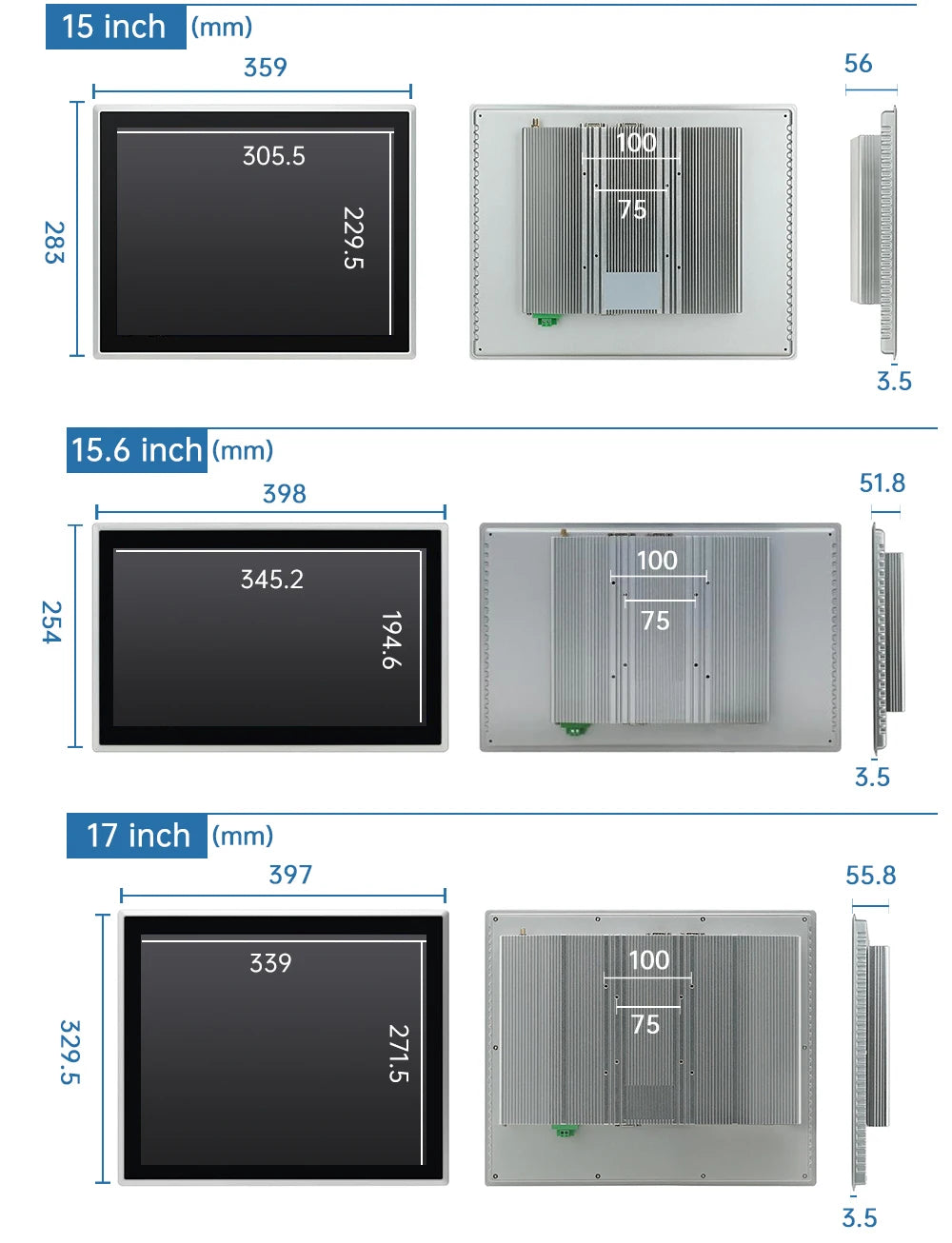 8~21.5 inch Touch Industrial Screen IP65 Front Waterproof, All in One Industrial Embedded Panel PC PCAP TouchScreen Monitor