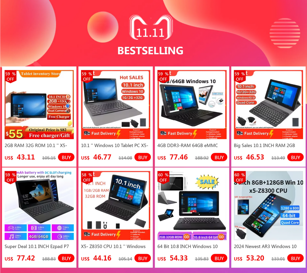 10.6 INCH 32Bit Mlt10w WINDOWS 10 Tablet PC 4GB DDR RAM 32GB ROM Z3735F Quad-Core1366*768 IPS Screen HDMI-Compatible