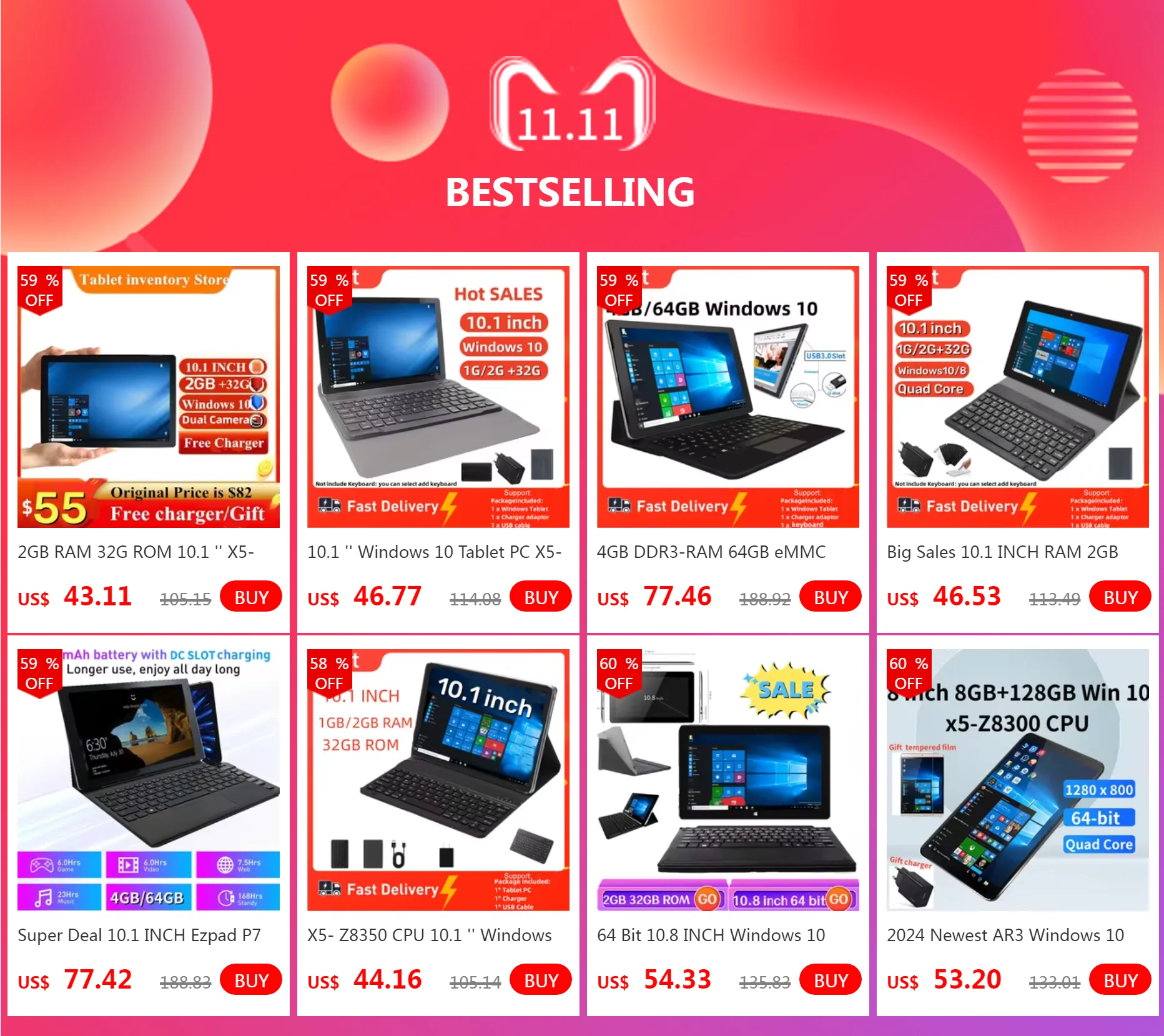 10.6 '' Windows 10 C24 Tablet PC 2GB DDR RAM 32GB ROM 1366*768 IPS Screen  HDMI-Compatible USB 3.0 Battery 6000mAh