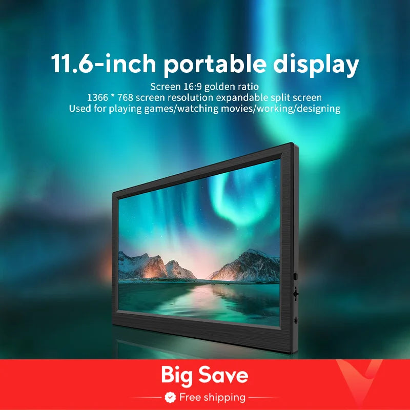 11.6 Inch Portable Monitor HDMI-Compatible Laptop second screen Gaming Extended Display For Switch/PS4/Xbox/Raspberry Pi