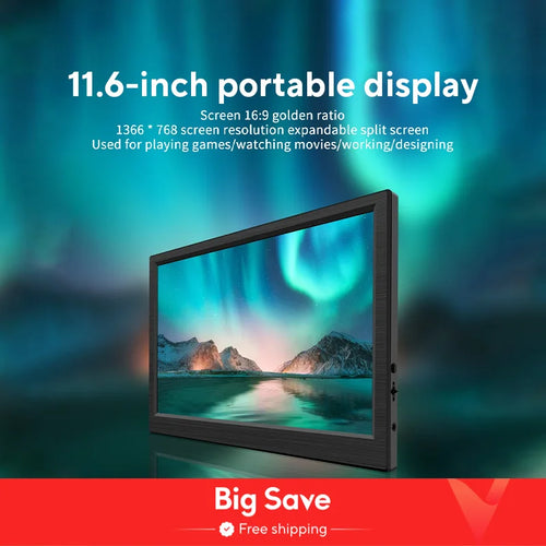 11.6 Inch Portable Monitor HDMI-Compatible Laptop second screen Gaming Extended Display For Switch/PS4/Xbox/Raspberry Pi