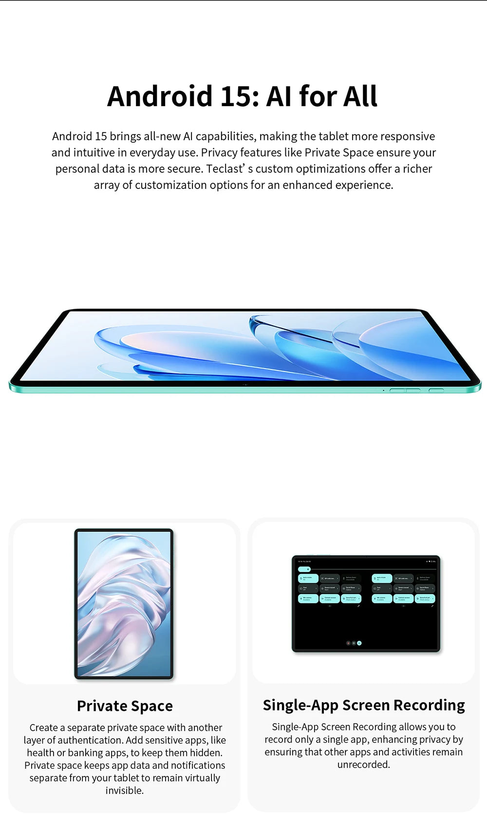 Teclast P50 AI Tablet (Allwinner A733 8-core 1.8GHz/6GB RAM/128GB ROM/10.92inch/WIFI6/7000mAh/Type-C/13MP+5MP Camera/Android 15)