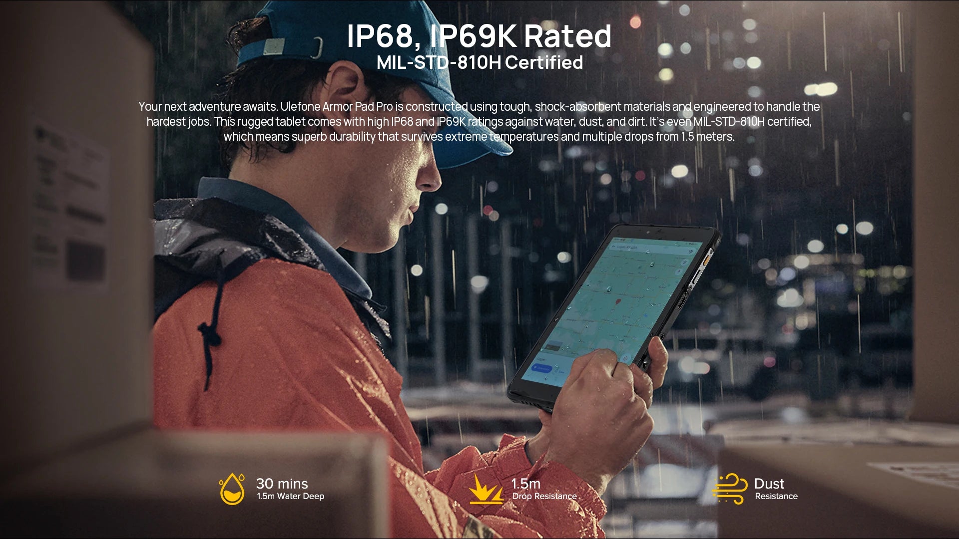 Ulefone Armor Pad Pro Rugged Tablet  IP68/IP69K 4G MT8788 16GB RAM（8GB+8GB  virtual RAM) 128GB ROM 48MP 7650mAh Android 13