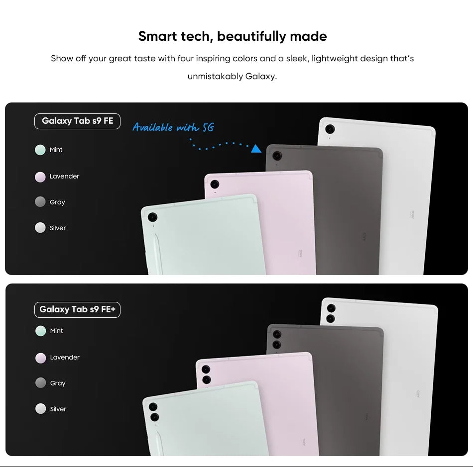 Samsung Galaxy Tab S9 FE 6GB+128GB Android Tablet 10.9" 90 Hz Screen IP68 Rating 45W Fast Charging 8000mAh Battery Exynos 1380