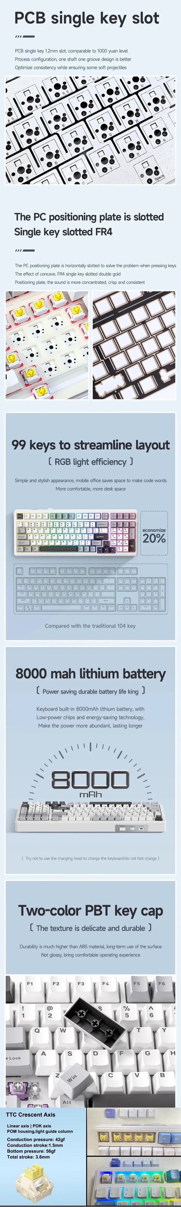 Aula F99 Gaming Mechanical Keyboard Three Mode 2.4g Wireless Bluetooth Wired Hot Swap PBT Gasket RGB For PC Laptop Gamer 99 Keys