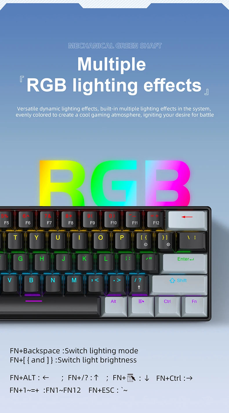 60% Portable Wired Mini Mechanical Keyboard, APAYADO K61 Mini Keyboard Wired,61 Keys Phantom RGB,Black,White,Red,Red/Blue Switch