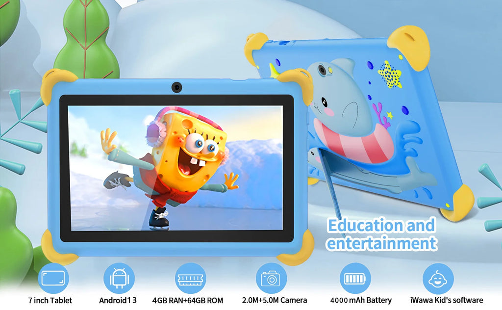7 Inch 5G Kids' tablets Android Learning Games Pad Kids-Proof protective Case Tablet Quad Core 4GB+64GB ROM Children's best Gift