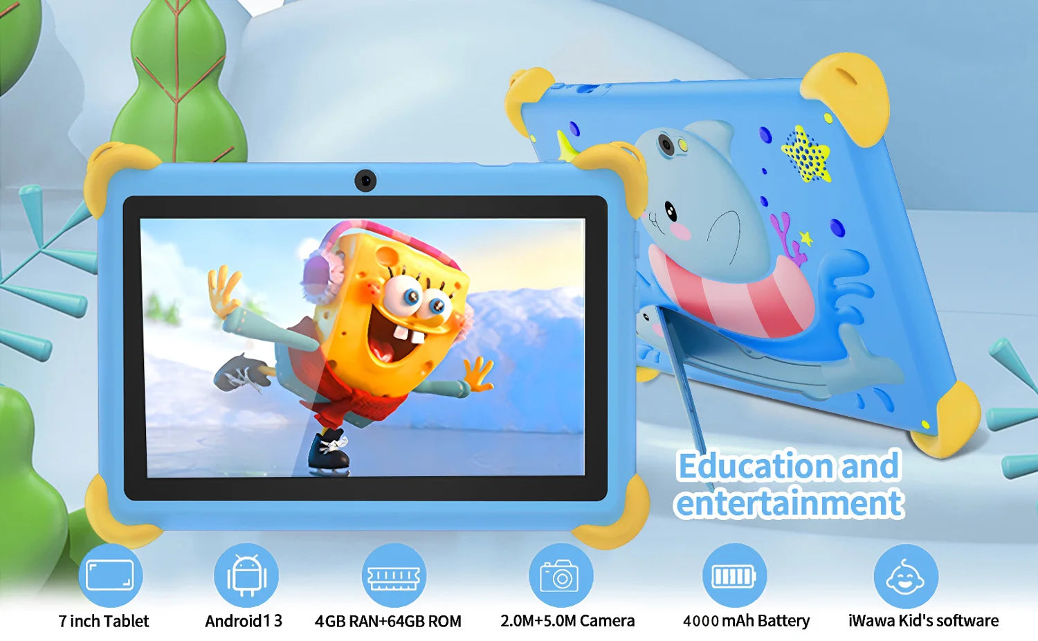 7 Inch 5G Kids' tablets Android Learning Games Pad Kids-Proof protective Case Tablet Quad Core 4GB+64GB ROM Children's best Gift