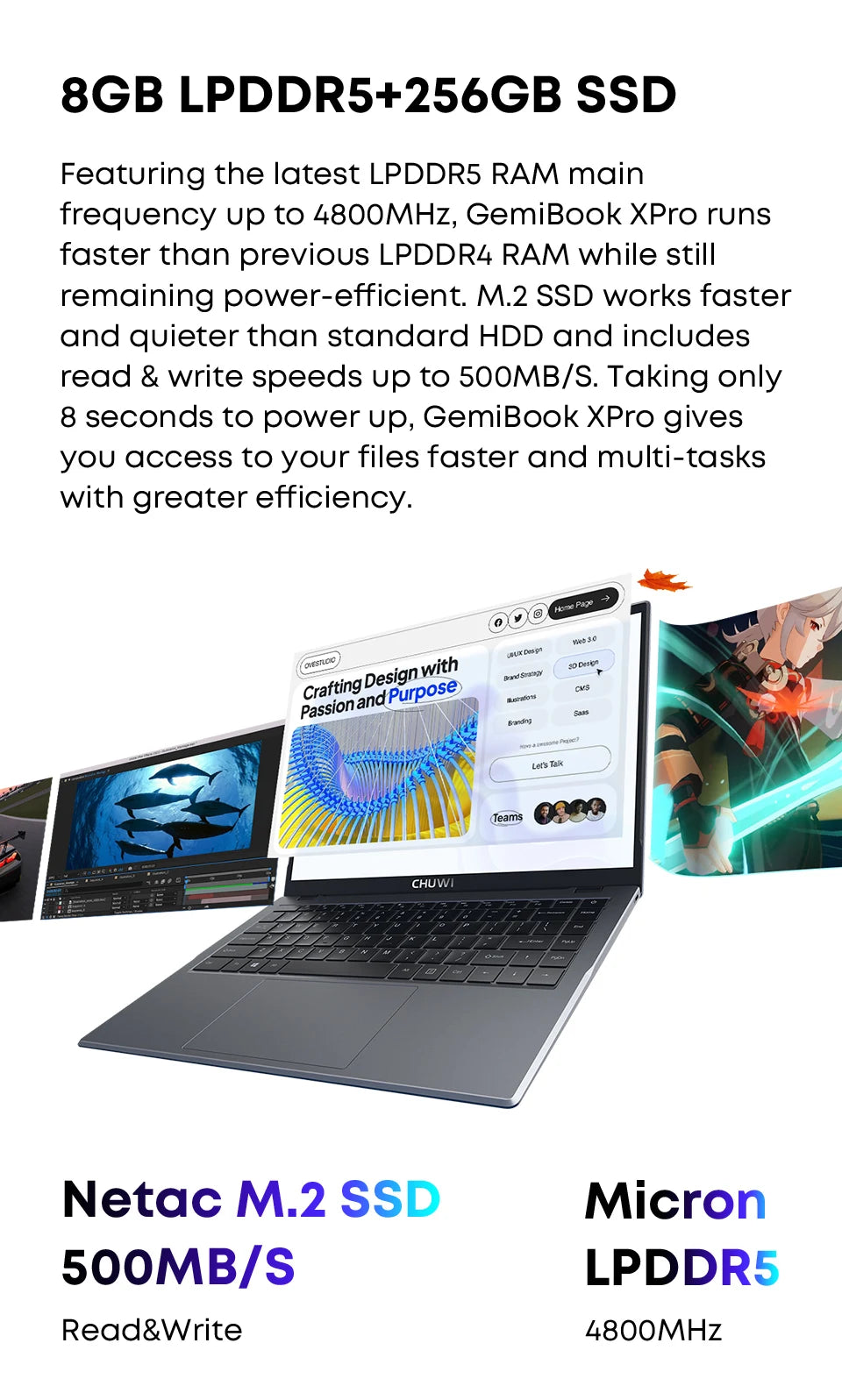 CHUWI GemiBook XPro 14inch UHD Screen Laptop 8GB/16GB RAM 256GB SSD Intel N150 / N100 Windows 11 Computer with Fan Notebook