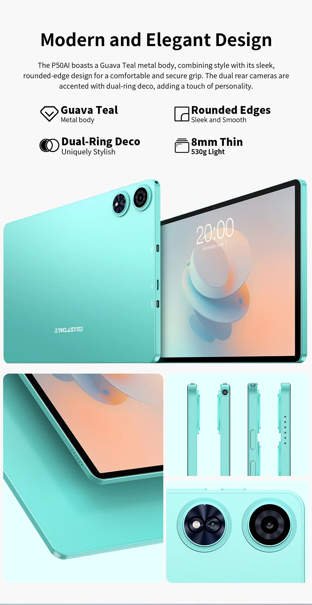 Teclast P50 AI Tablet (Allwinner A733 8-core 1.8GHz/6GB RAM/128GB ROM/10.92inch/WIFI6/7000mAh/Type-C/13MP+5MP Camera/Android 15)