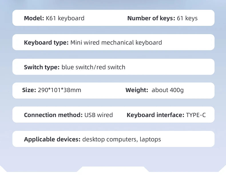 60% Portable Wired Mini Mechanical Keyboard, APAYADO K61 Mini Keyboard Wired,61 Keys Phantom RGB,Black,White,Red,Red/Blue Switch