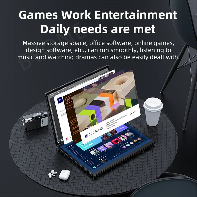 BYONE 11+11 Inch Dual Screen Laptop Intel Core I3 Gaming Laptop Dual Touch Screen Win11 Office Computer Tablet PC Notebook WiFi6
