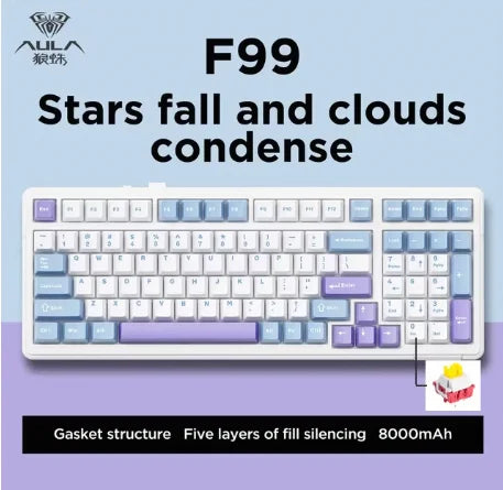 Aula F99 Gaming Mechanical Keyboard Three Mode 2.4g Wireless Bluetooth Wired Hot Swap PBT Gasket RGB For PC Laptop Gamer 99 Keys