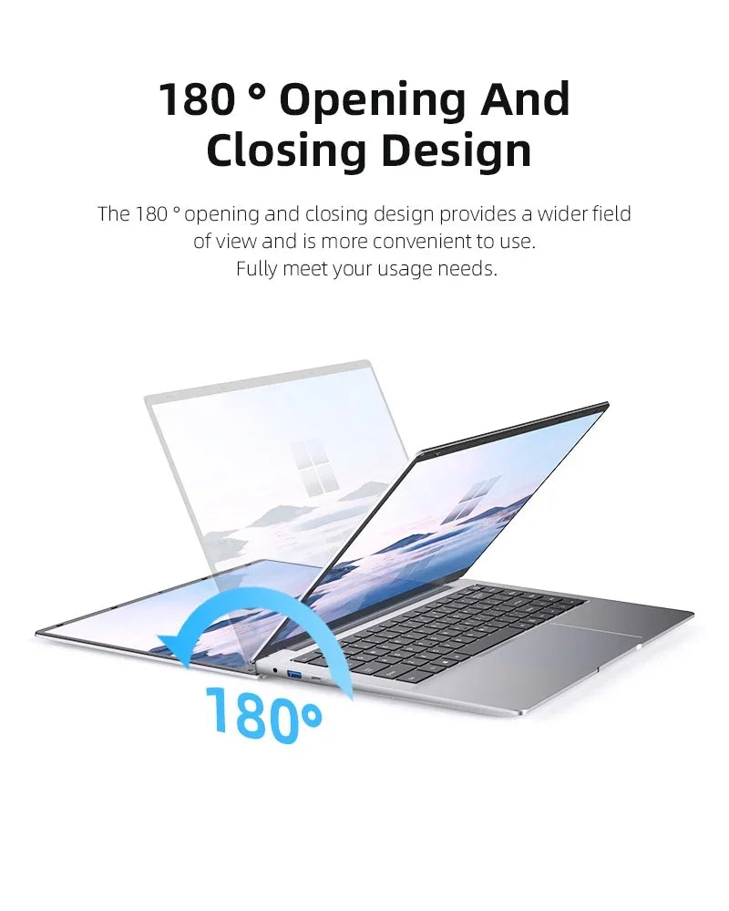 New Laptop Windows 11 Intel N4000 180° Folding Slim Laptop Gamer 12GB RAM 512GB 1TB SSD 1920*1080 Office Study Computer PC