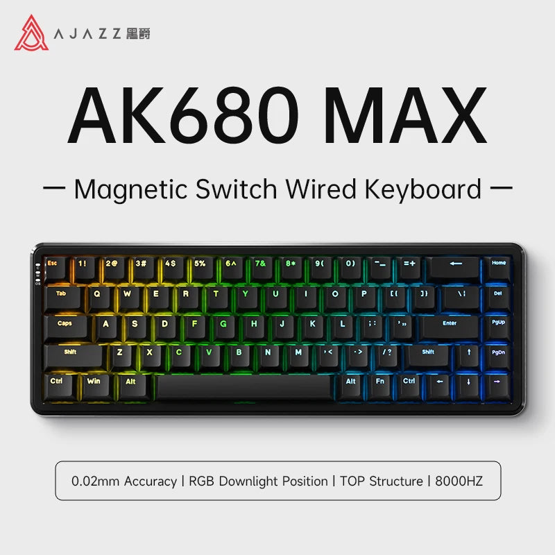 AJAZZ AK680 MAX Magnetic Switch Wired Mechanical Keyboard Hot Swap 8k Polling Rate RGB Customized Gaming Keybaord Pc E-sports