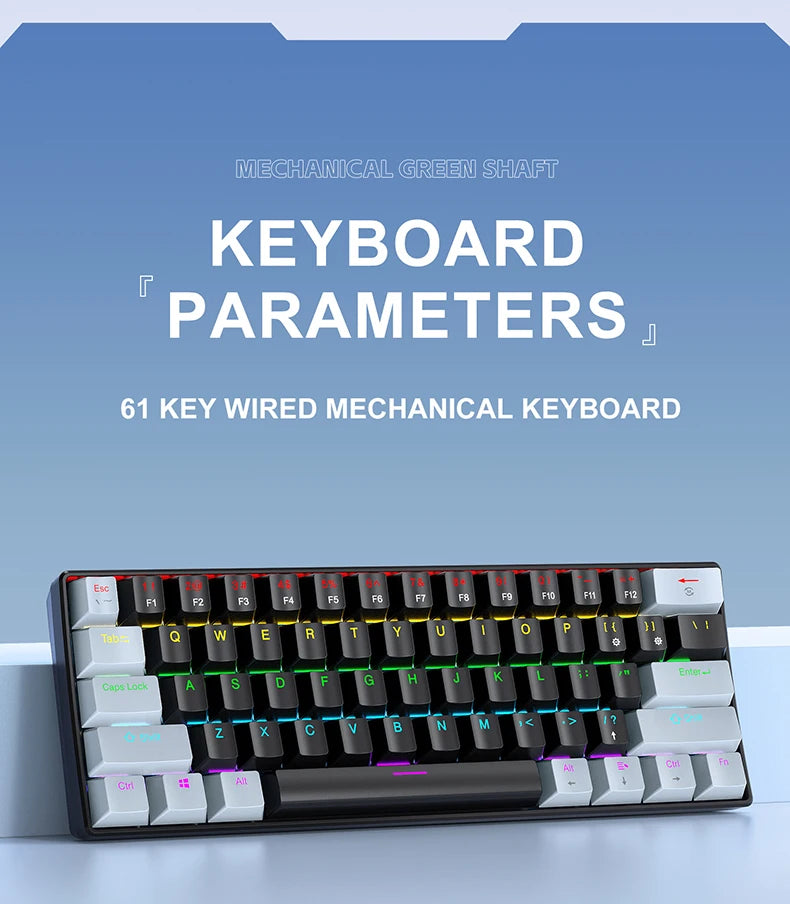 60% Portable Wired Mini Mechanical Keyboard, APAYADO K61 Mini Keyboard Wired,61 Keys Phantom RGB,Black,White,Red,Red/Blue Switch