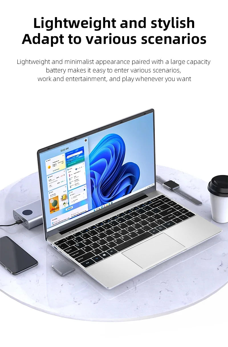 New Laptop Windows 11 Intel N4000 180° Folding Slim Laptop Gamer 12GB RAM 512GB 1TB SSD 1920*1080 Office Study Computer PC