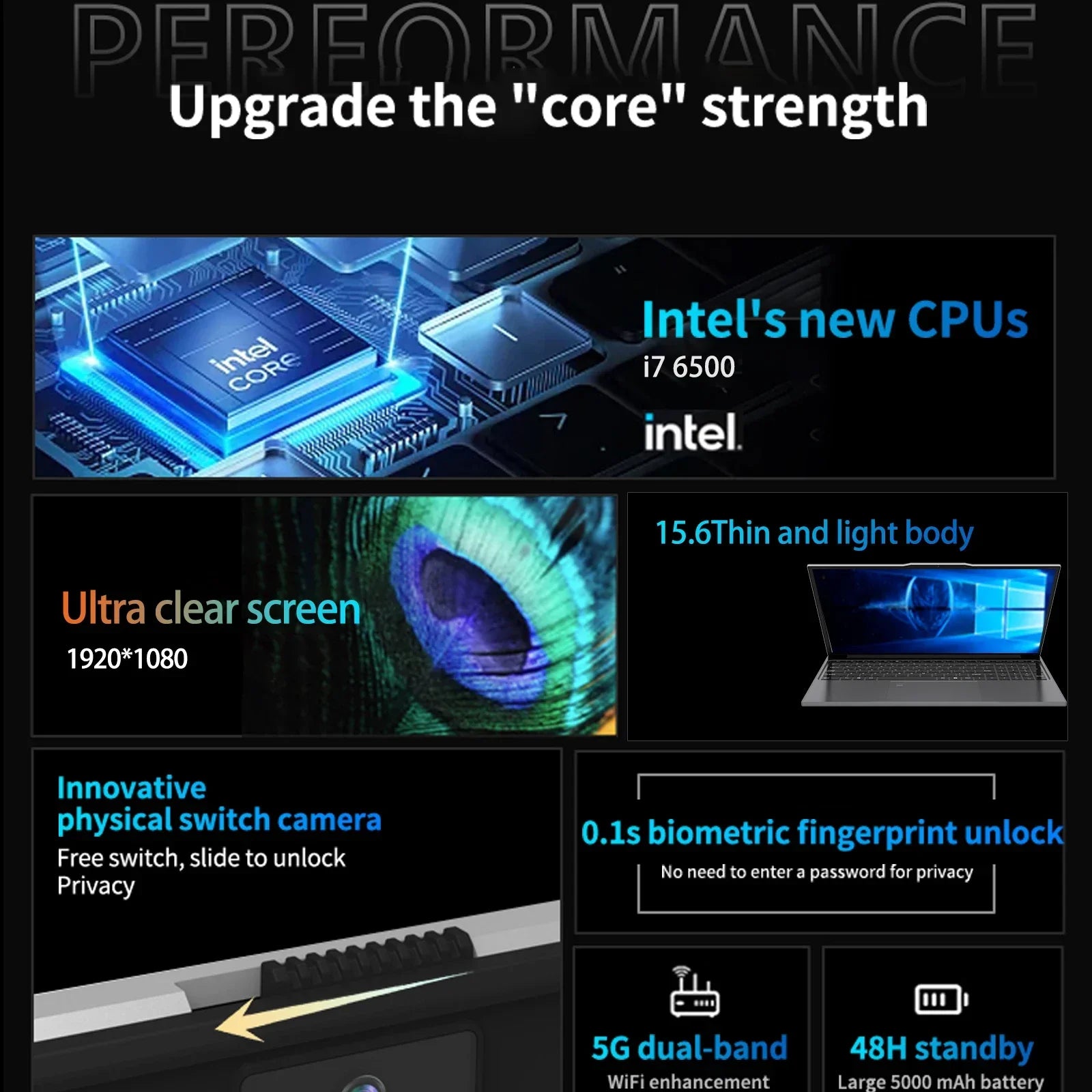 15.6 inch Intel Core I7 6500U Windows 11 Pro Laptop Computer 16GB DDR4 512GB 1TB SSD Portable Notebook PC Gamer Gaming Laptops