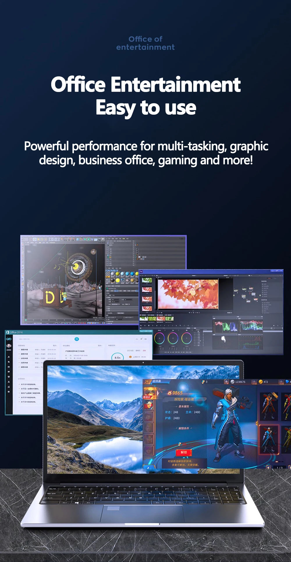 15.6inch Gaming Laptop Intel Core I7-9750H 64GB RAM 2TB SSD DDR4 Win 11 5000mAH Camera Fingerprint Unlocking Portable Computer