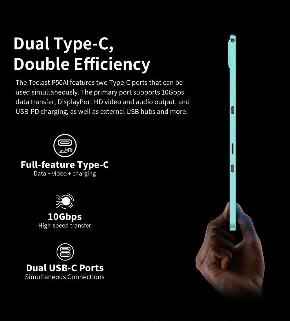 Teclast P50 AI Tablet (Allwinner A733 8-core 1.8GHz/6GB RAM/128GB ROM/10.92inch/WIFI6/7000mAh/Type-C/13MP+5MP Camera/Android 15)
