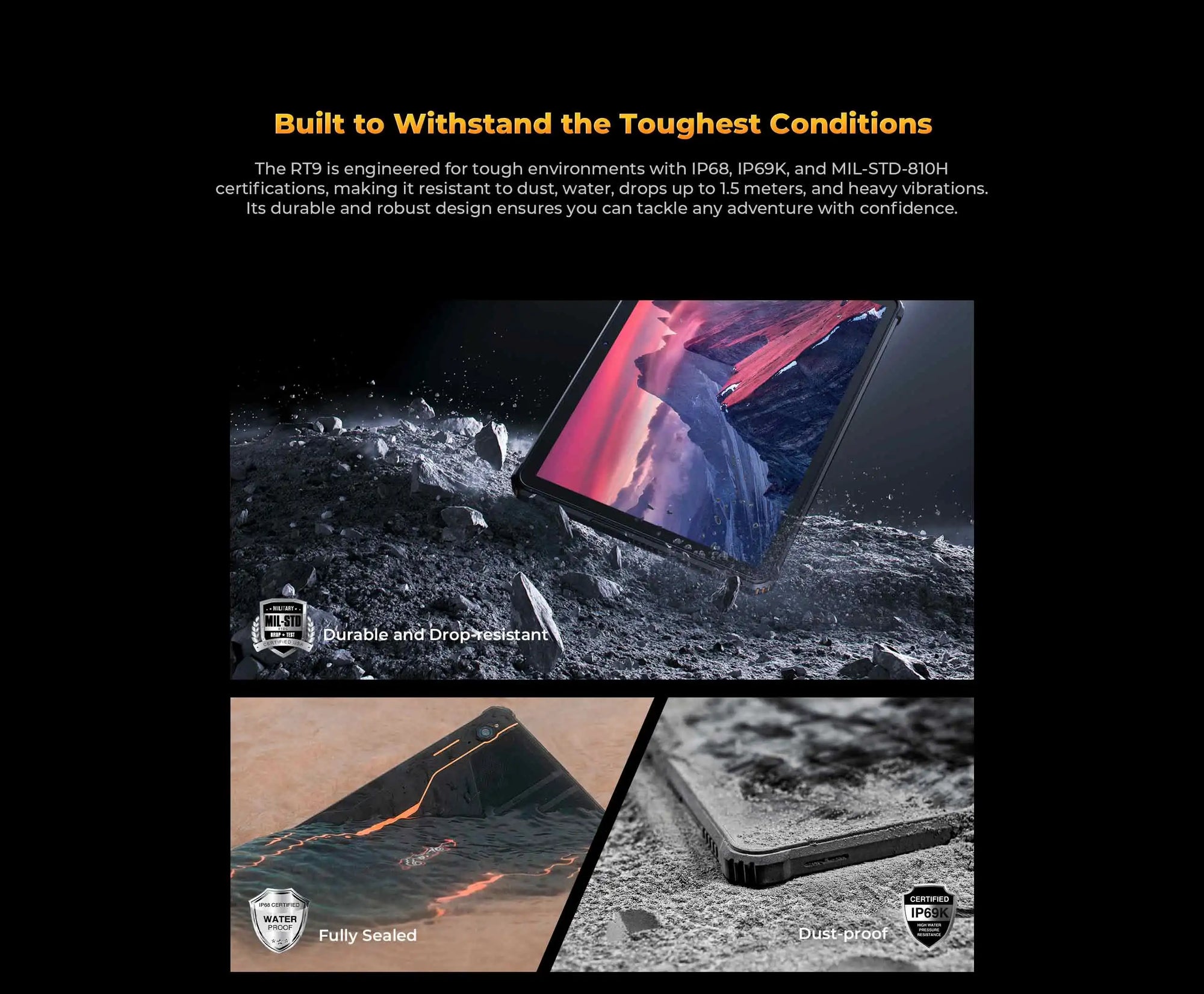 Oukitel RT9 10.1" HD Display Rugged Tablet 11000mAh Battery 24GB RAM 256GB ROM Rugged Table Android 14.0 Tablet PC