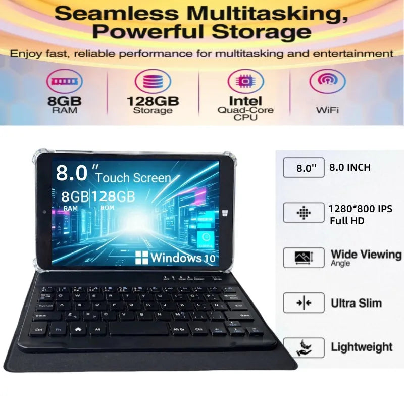 8GB RAM 128GB ROM 8 INCH Windows 10 Tablets Quad-Cores 64bit Intel Atom x5-Z8300 1280*800 IPS HDMI With Bluetooth Keyboard Case
