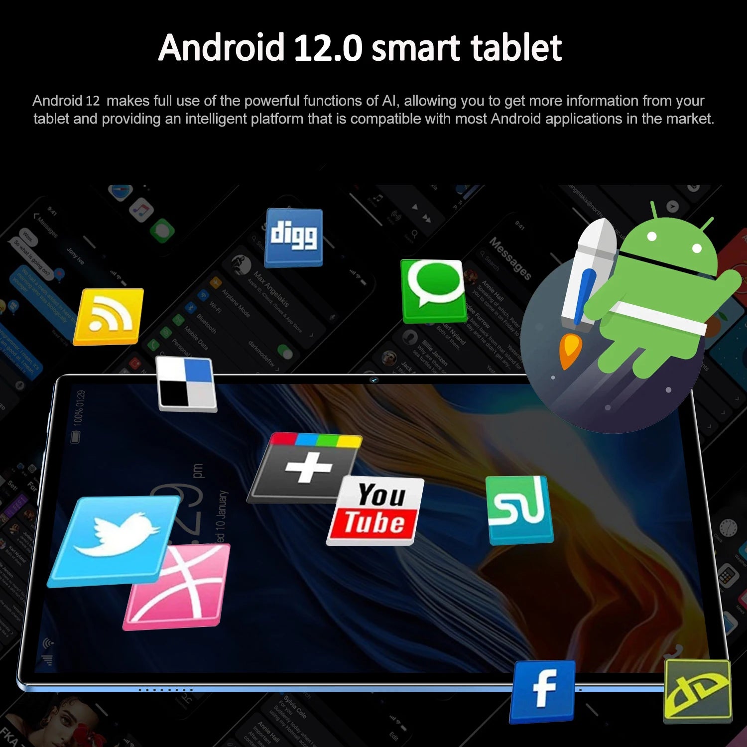 New 5G Pad 10.1 Inch Android Tablets Octa Core 8GB RAM 512GB ROM 4G LTE 5G WiFi Tablet Pc Double SIM Card HD Display 8000mAh