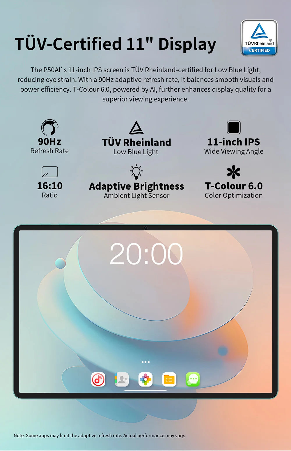 Teclast P50 AI Tablet (Allwinner A733 8-core 1.8GHz/6GB RAM/128GB ROM/10.92inch/WIFI6/7000mAh/Type-C/13MP+5MP Camera/Android 15)