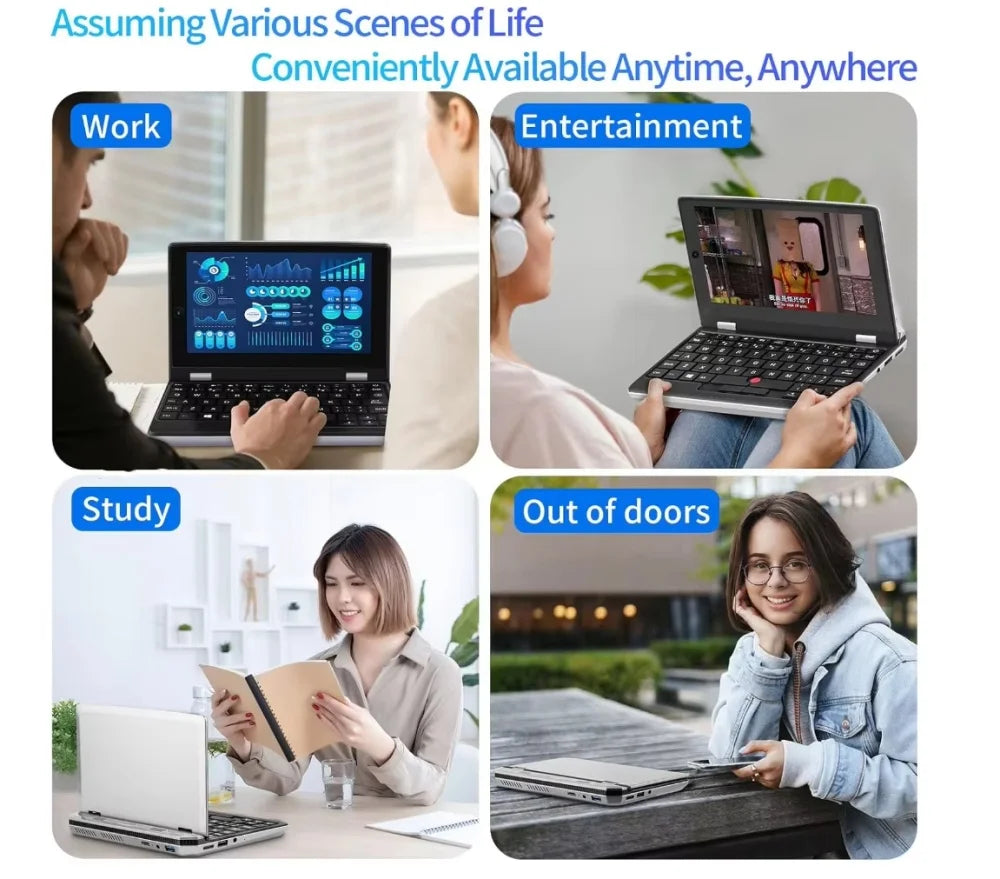 2025 Portable Mini Notebook Laptop Micro Computer 7 Inch Touch Screen Intel N100 16GB+512GB IPS Netbook Win 11 Pro PC 2.0MP CAM