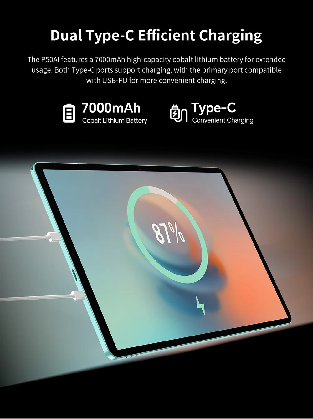 Teclast P50 AI Tablet (Allwinner A733 8-core 1.8GHz/6GB RAM/128GB ROM/10.92inch/WIFI6/7000mAh/Type-C/13MP+5MP Camera/Android 15)